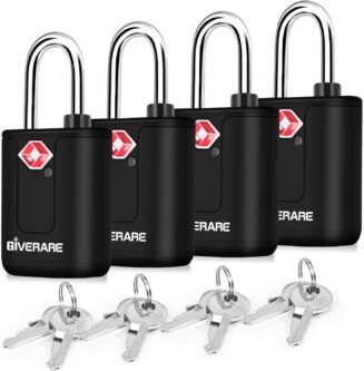 4 Pack TSA Approved Travel Luggage Locks with Keys, Keyed Suitcase Padlock, Zipper Small Locks, TSA Accepted Compatible Padlocks for Suitcase, Backpack, Gym Locker, Jewelry Box, Anti Theft-Black