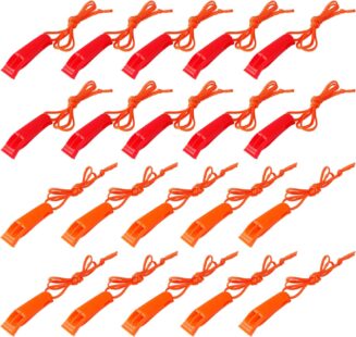 20 Pcs Emergency Safety Whistle Plastic Whistles Set with Lanyard